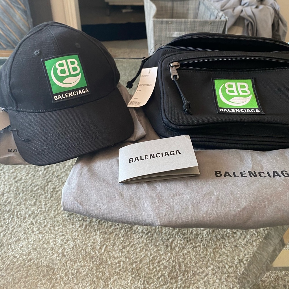 Authentic Balenciaga bb logo hat and belt bag
